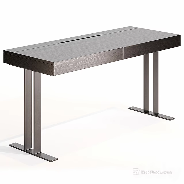 Modern Minimalist Desk with Wooden Top and Metal Legs for Home Office Use 3d model 