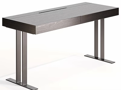 Modern Minimalist Desk with Wooden Top and Metal Legs for Home Office Use 3d model