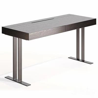 Modern Minimalist Desk with Wooden Top and Metal Legs for Home Office Use 3d model