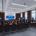 School Smart Classroom Interior With Large Digital Screen Desks And Modern Equipment
