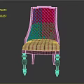 Traditional Accent Chair With Woven Lattice Backrest And Striped Fabric Seat Cushion Wooden Legs