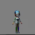 Cartoon Game Movie Character Multiple Angles Brown Ponytail Blue Star Cap White Top ID Badge