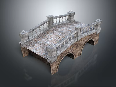Classic Stone Arch Bridge Structure Featuring Ornate Railing And Two Arch Openings In Stone Masonry 3d model