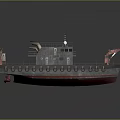 Work Utility Ship With Red Cranes Deck And Upper Superstructure Design 3d model
