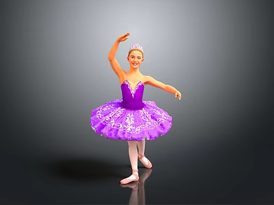 Young Female Ballet Dancer Wearing Purple Tutu With Tiara Performing Dance Pose 3d model