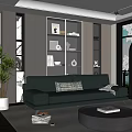Modern Living Room Interior Design With Dark Green Sofa Throw Pillows And Round Coffee Table