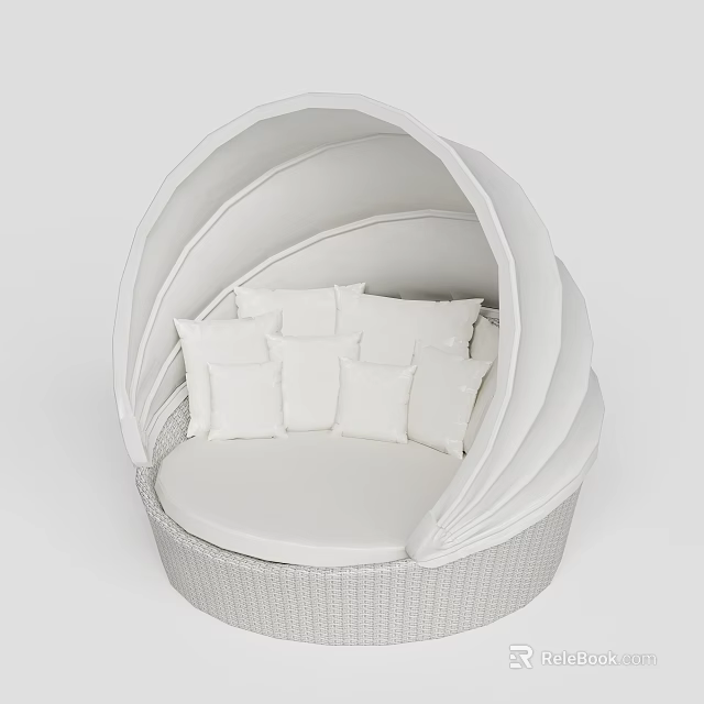 Modern White Shell Shaped Lazy Sofa With Soft Cushions And Woven Design 3d model 