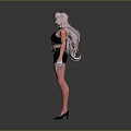 3D Character With Cat Ears Long Hair Black Outfit White Gloves And High Heels