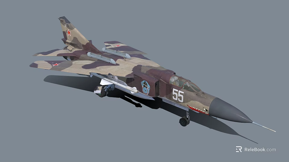 Camouflage Military Fighter Jet With Number 56 And Red Star Markings 3d model 