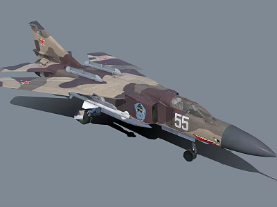 Camouflage Military Fighter Jet With Number 56 And Red Star Markings 3d model