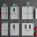 Fire Safety Interior With Green Exit Signs Red Equipment And Doors