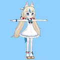 Cartoon Woman With Cat Ears Long Blonde Hair Blue Eyes Wearing White Dress Red Bow