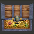 Open Decorative Household Storage Chest With Colorful Balls Gold Coins And Key