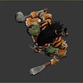 Fierce Tiger Warrior Character With Feather Headdress And Axes In Battle Stance