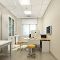 Modern Medical Examination Room With White Cabinets Window Computer Yellow Stools And Examination Table