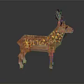 Decorative Polygonal Deer Figurine With Brown Body Black Antlers And Orange Yellow Patterns