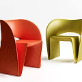 Modern Sleek Leisure Chair With Red And Green Colors And Curved Textured Design
