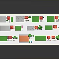 Residential Area Layout With Small Houses Red Roofs Green Lawns And Trees