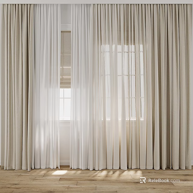 Light Filtering Beige Curtains for Window with Soft Natural Light and Elegant Ambiance 3d model 