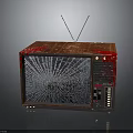 Vintage Television With Cracked Glass Screen Antenna And Red Accents Design