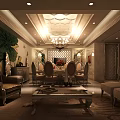 Private Room Interior Design With Chandelier Dining Table Sofa And Decorative Painting