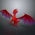 Red Dragon with Purple Gradient Wings in Standing Pose on Gray Background 3D Render 3d model