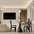 Modern Living Dining Room Interior With Beige Sofa Dining Table Coffee Table And Chandelier