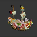 Kids Colorful Toy Pirate Ship With Decorative Flags And Playful Design