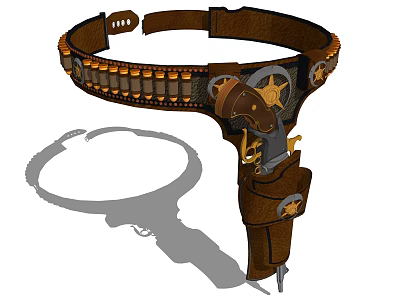 Vintage Western Style Leather Holster With Revolver And Bullet Belt Decorative Stars 3d model