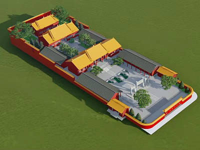 Ancient Chinese Architecture With Yellow Tiled Roofs Red Walls And Courtyard Layout 3d model