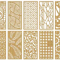 Multiple Wooden Room Dividers With Diverse Intricate Cutout Pattern Designs 3d model