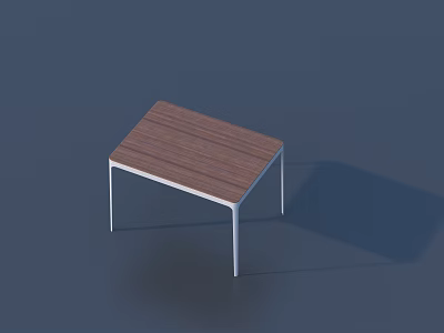 Modern Desk with Wooden Top and White Metal Legs Minimalist Design 3d model