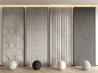 Modern Background Wall Designs With Geometric Patterns Dot Texture Vertical Stripes Wavy Texture And Decorative Spheres 3d model