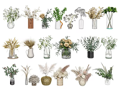 Decorative Vase Flower Displays With Various Flowers Green Plants And Different Style Vessels 3d model