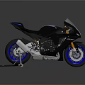 Black and Blue Sport Motorcycle with Sleek Design Blue Wheels Exhaust and Stand