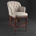 Elegant Single Chair With Tufted Beige Fabric Backrest Armrests And Wooden Legs