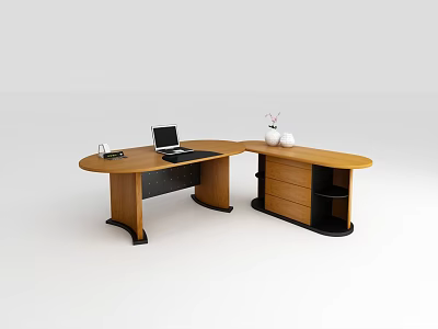 Wooden L Shaped Office Desk With Laptop Stationery And Storage Cabinet 3d model