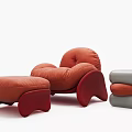 Stylish Orange Velvet Lounge Chair With Matching Ottoman And Comfortable Curved Design