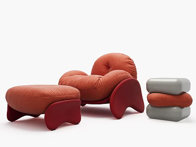 Stylish Orange Velvet Lounge Chair With Matching Ottoman And Comfortable Curved Design 3d model