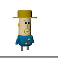 Cartoon Man Wearing Yellow Hat And Blue Shirt With Colorful Buttons And Mustache