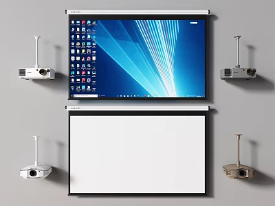 Wall Mounted Projection Monitoring System Setup With Screen And Multiple Projectors 3d model