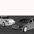 White SUV and Black Luxury Sedan Driving on Open Road Showcase Modern Vehicles