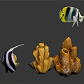 Colorful Tropical Fish Swimming Near Vibrant Coral Reef Marine Life Scene