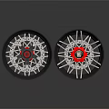 Black Tires With Red Rims Metallic Spokes And Brake Rotors Showing Reflective Surface