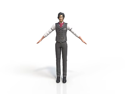 Men's Formal Clothing Set Including Gray Vest White Shirt Red Tie And Pants 3d model