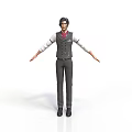 Men's Formal Clothing Set Including Gray Vest White Shirt Red Tie And Pants
