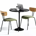 Round Black Modern Negotiation Table and Chairs with Wooden Backrest Green Cushion and Metal Legs