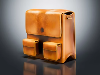 Durable Brown Leather Bag With Two Front Pockets And Classic Design 3d model