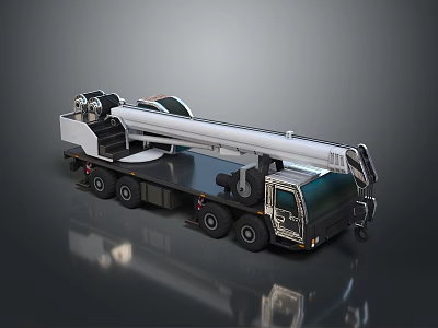 Heavy Duty Construction Truck With Long Crane Boom And Multi Wheel Design 3d model