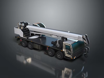 Heavy Duty Construction Truck With Long Crane Boom And Multi Wheel Design 3d model